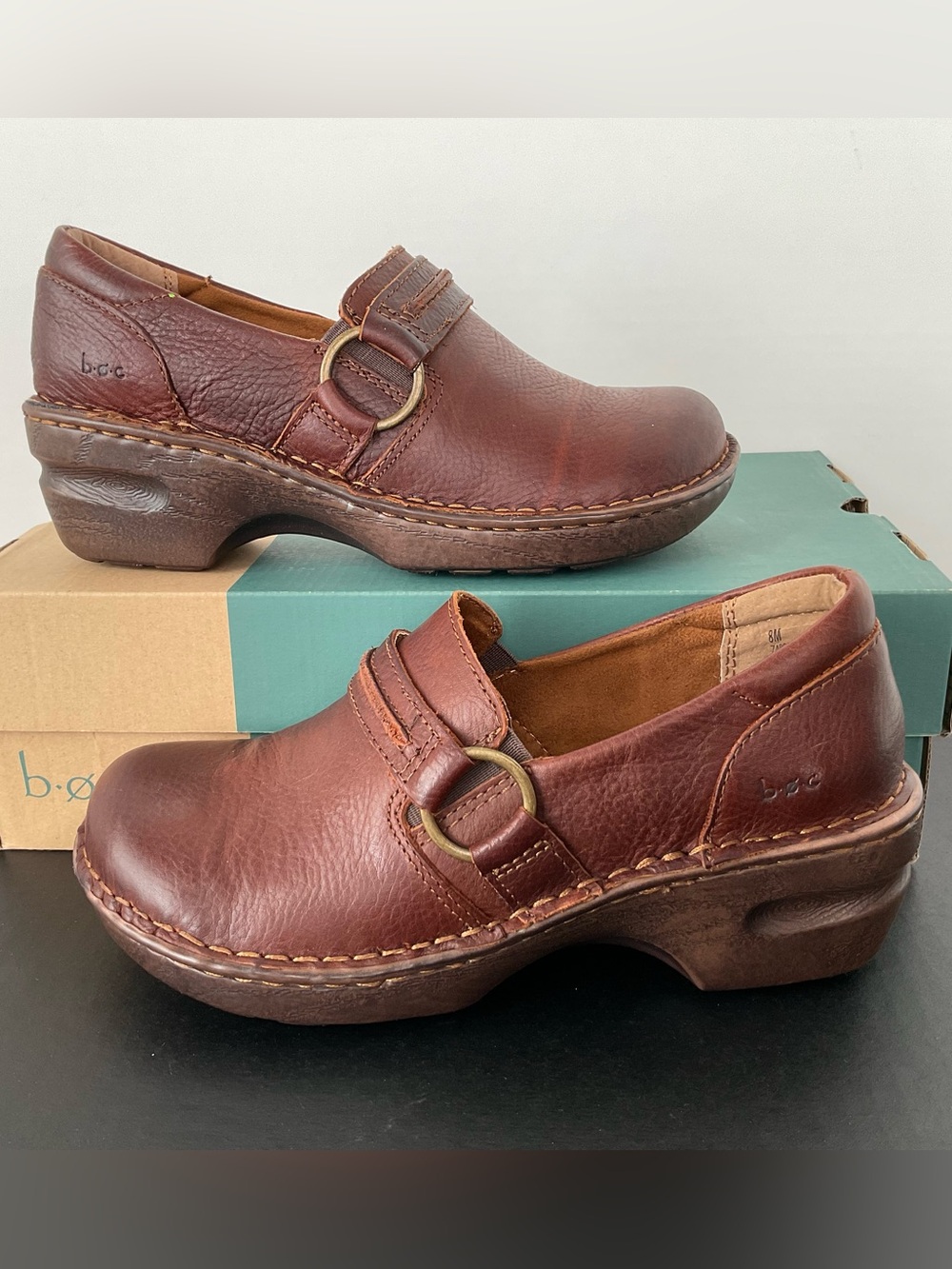 b.o.c. Burnett Brown Leather Slip-On Clog with Buckle Accent Size 8
